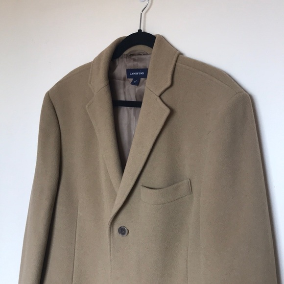 Lands’ End Men’s Tan Wool Overcoat Duster Size 42 - Picture 3 of 8
